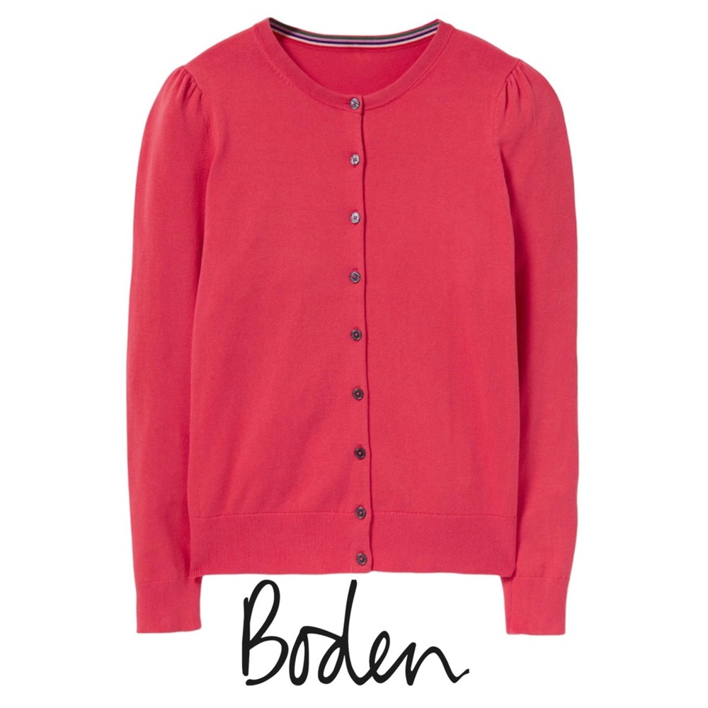 Boden Cotton Crew Neck Cardigan Sweater, Hot Pink (Watermelon) Sz S, NWOT